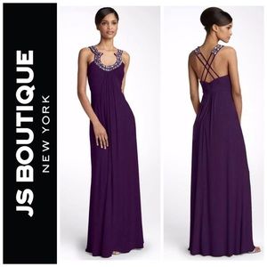Matte Jersey Plum Beaded Evening Gown
